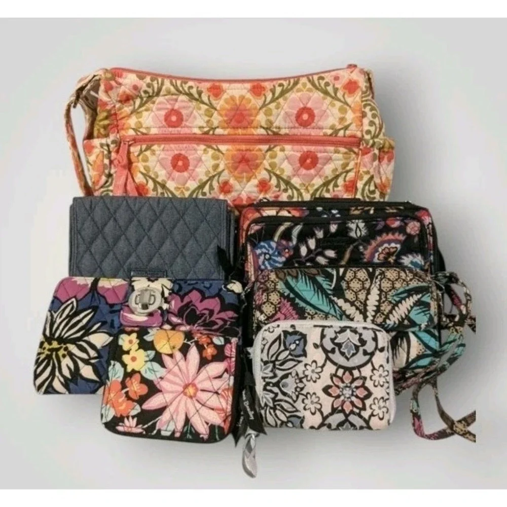7 Vera Bradley Bags Purses Wallets Fox Floral Crossbody Quilted Clutch Set READ